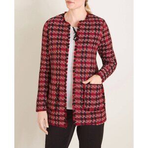 Chicos Women's Red/Black Houndstooth Open-Front Tweed Blazer Jacket Size 2 US L